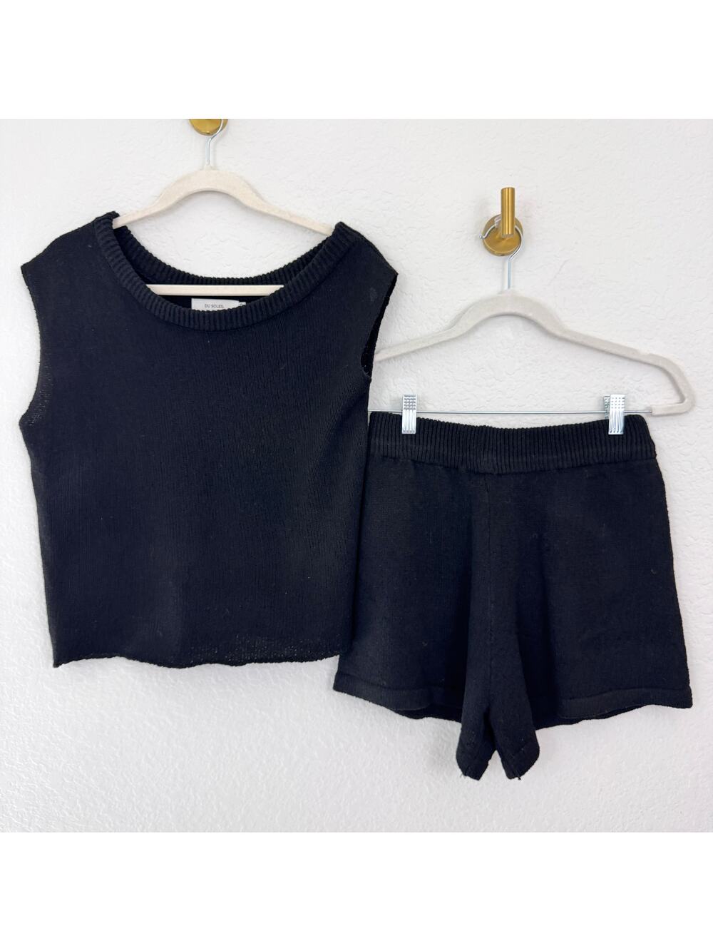 Du Soleil Womens Knit Sweater Set Size S Shorts Top Minimal Neutral Black